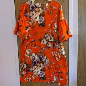 🌺 H&M Orange Floral Dress size 14🌺